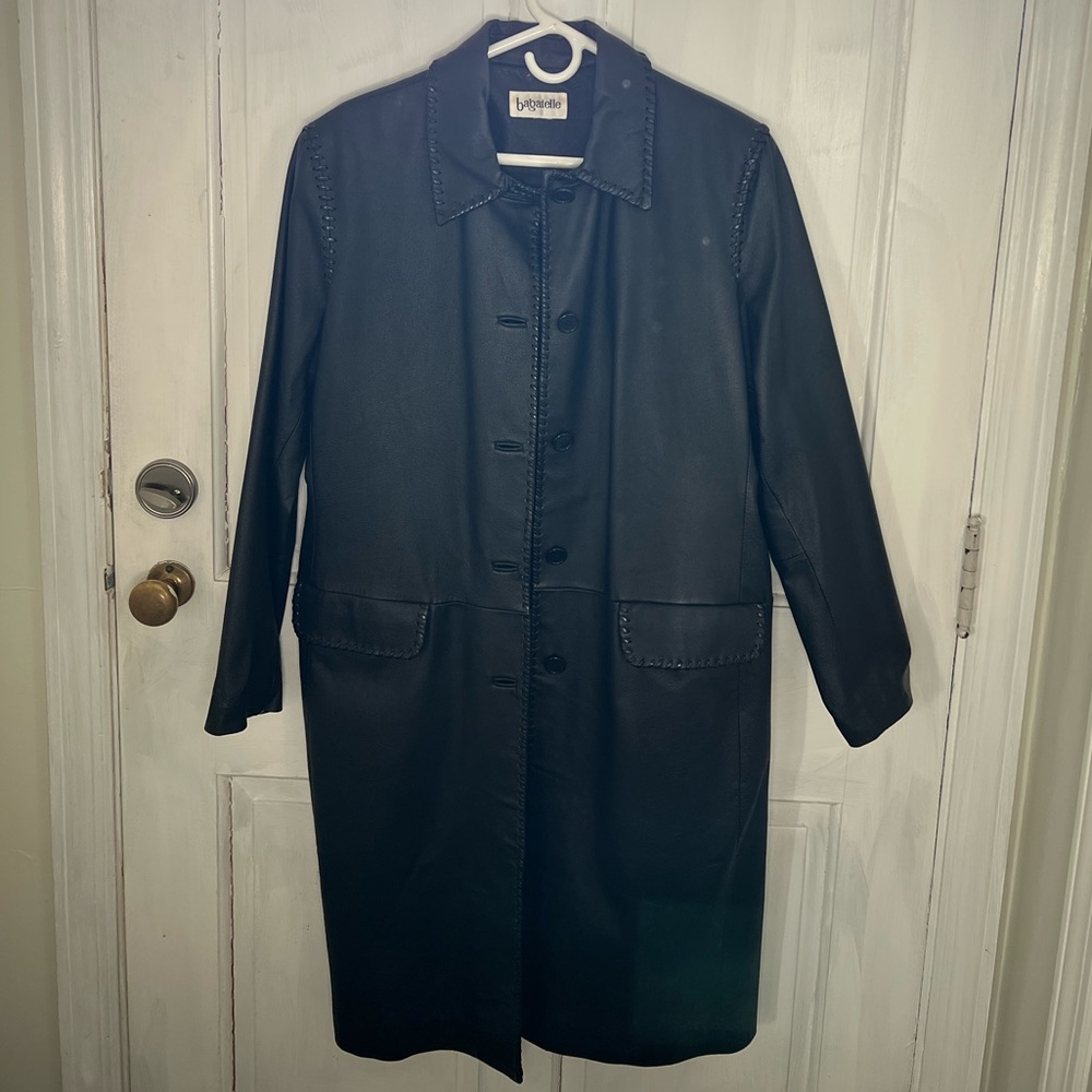 Leather black trench coat